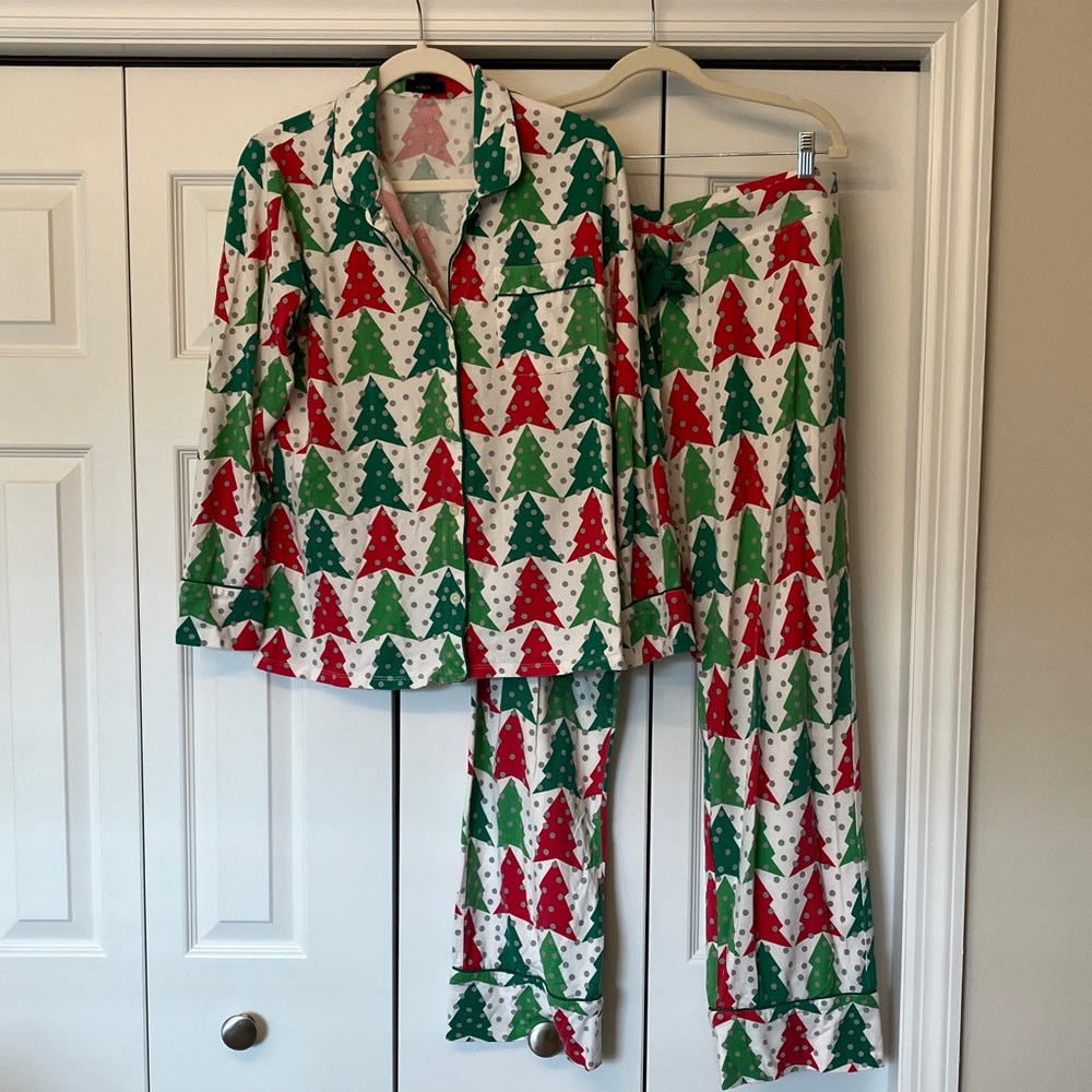 J. Crew Red and Green Tree Print Pajamas